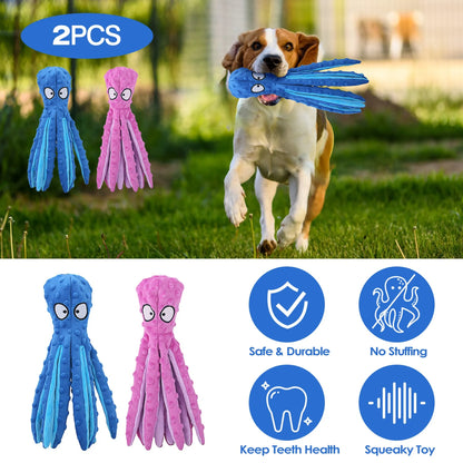 2Pcs Squeaky Dog Toys No Stuffing Crinkle Plush Octopus Dog Teething Toy