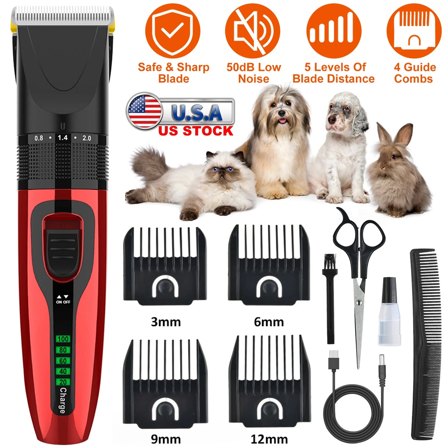 Pet Grooming Kit Rechargeable Cordless